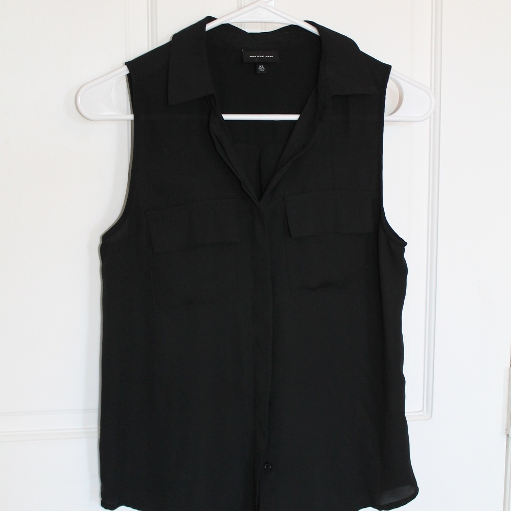 Black Sleeveless Dress Shirt